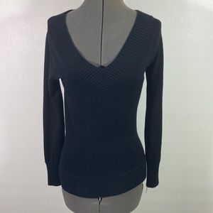 Active Basic Long Sleeve Stretchy V Low Cut Neckline Sweater Size M